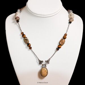 New - N19 -  Necklace - fossil coral, jasper, sterling silver - One of a kind